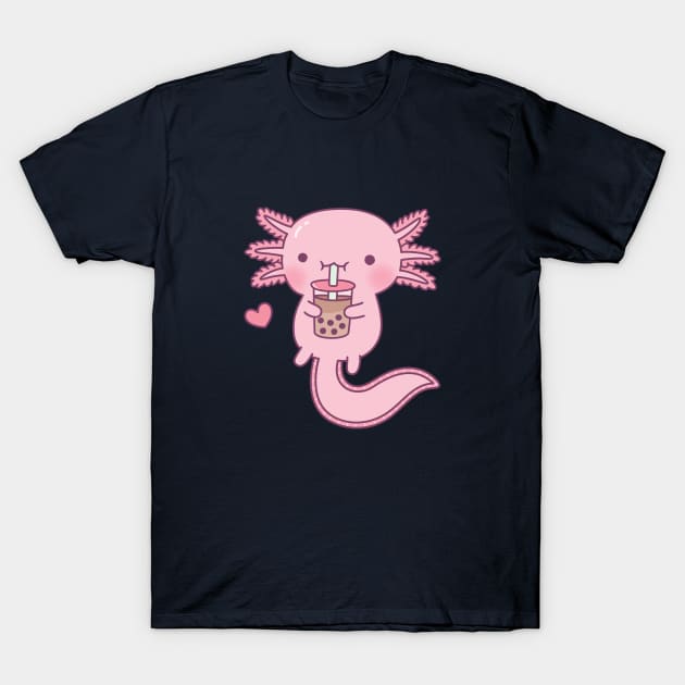 Cute Axolotl Loves Boba Tea T-Shirt by rustydoodle